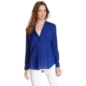 Vince Silk Half Placket V-Neck Popover Long Sleeve Blouse Cobalt Blue Size Small